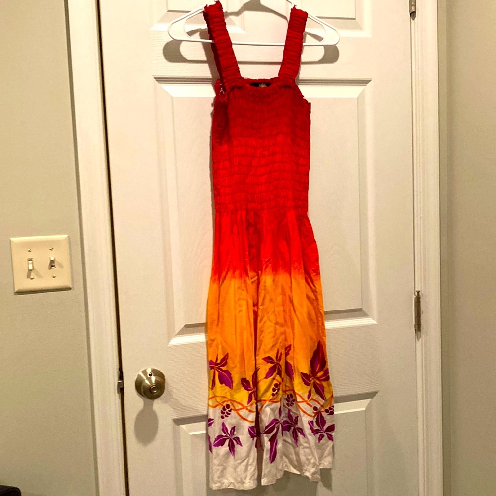 Smocked ombré tropical floral dress, Sz S?